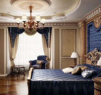 Шторы в классическом стиле в интерьере спальни